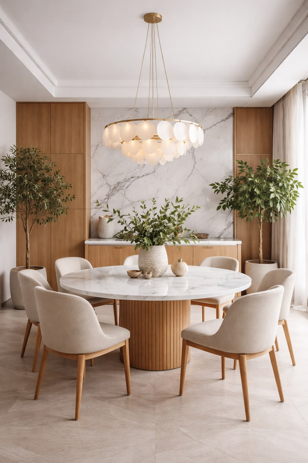 Luxury Dining Suite with Statuario Marble Table & Fluted Cabinet #21